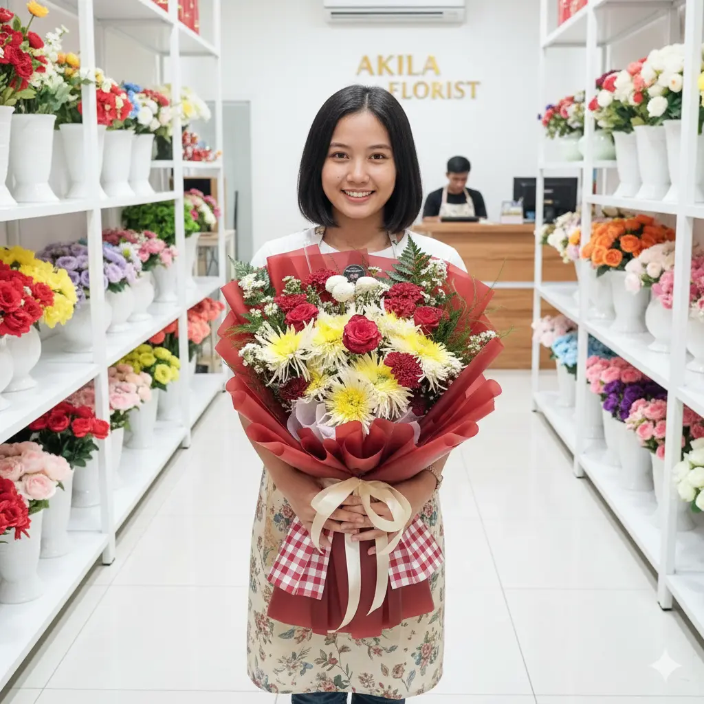 jual buket bunga segar 3 tangkai mawar merah fresh flower untuk kado ultah atau hari jadian kirim Purwokerto sekitarnya
