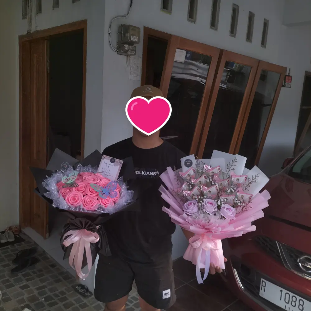 buket satin mawar pink isi 18 tangkai
