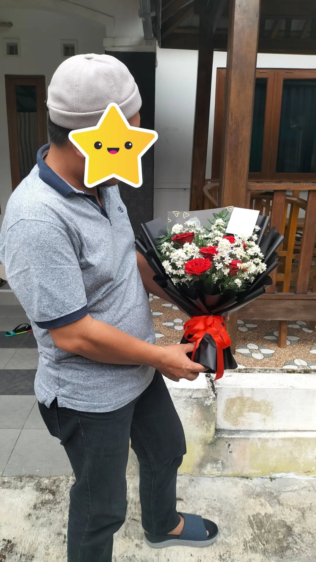 jual buket bunga fresh isi 5pcs mawar merah purwokerto