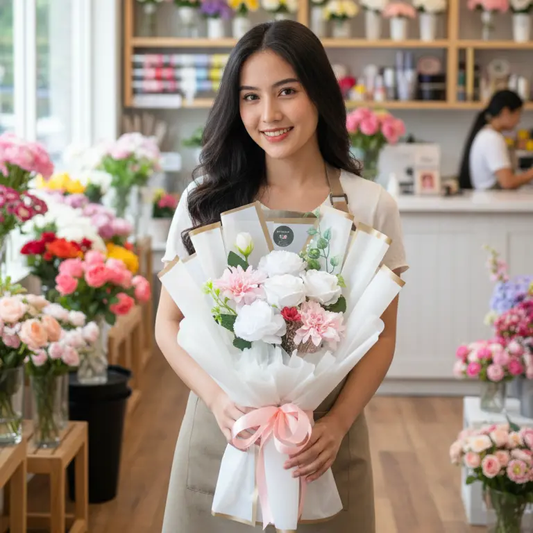 jual buket bunga mawar putih Charming Girl purwokerto