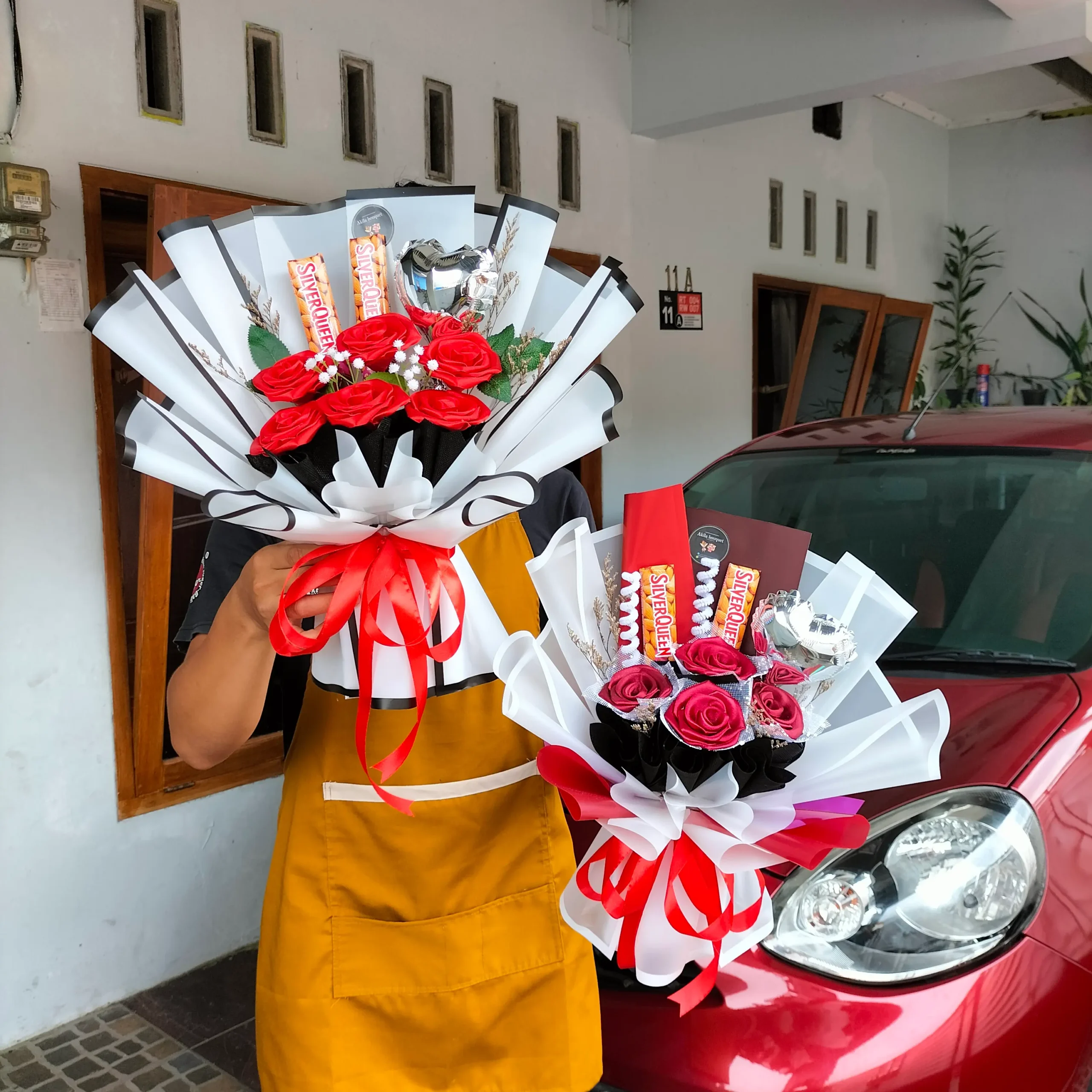 Jual Buket Bunga Satin Coklat Silverqueen Saint Valentine Purwokerto