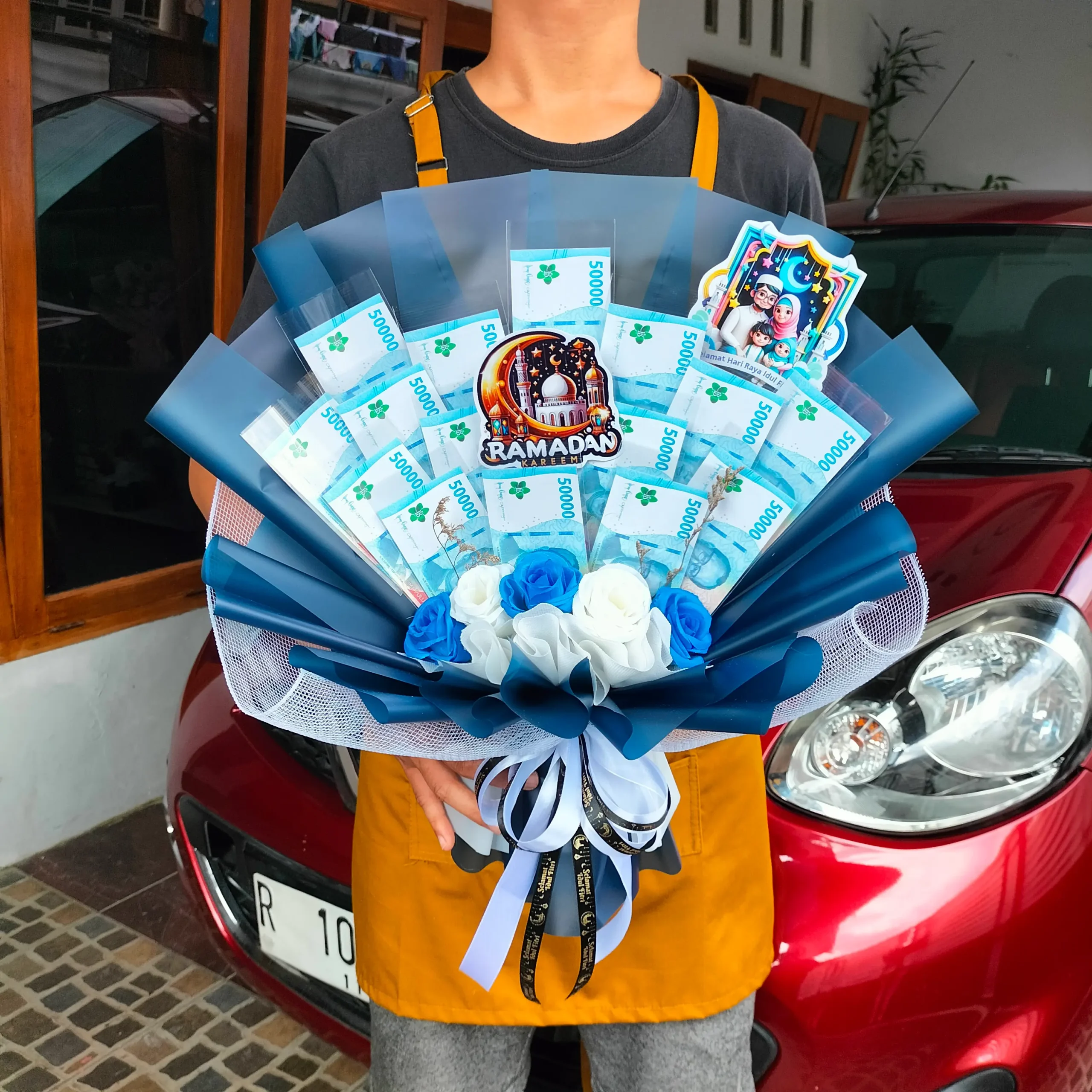 Jual Buket Uang Lebaran untuk THR keluarga Buket Uang Lebaran-Biru Purwokerto