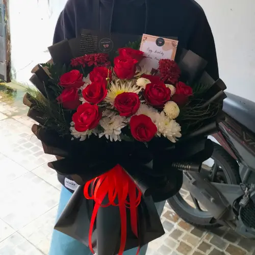 jual buket bunga segar atau asli isi 10 mawar merah purwokerto