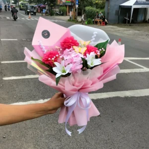 Jual Buket Bunga Mawar Pink Lily Tsamara Purwokerto