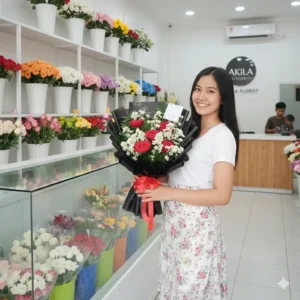 Jual Buket Bunga Segar Mawar Merah 5 Tangkai Fresh Flower Five Roses Purwokerto