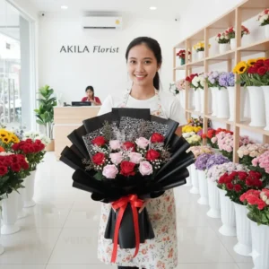 Buket Bunga Mix Mawar Pink Merah Pink Reddish Pink Purwokerto