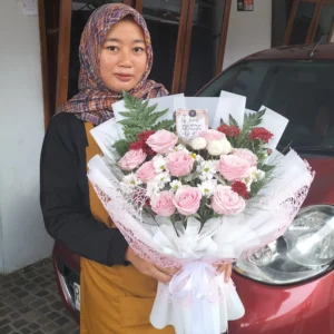 Buket Bunga Segar Mawar Pink 10 Tangkai (Fresh Flower) Forever Yours Purwokerto