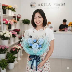 Buket Bunga Mawar Biru Saint Fleur Kado Hari Jadian & Ultah Purwokerto