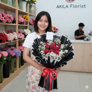 Buket Bunga Mawar Merah Asli Red Paris Akila Florist Red Paris Purwokerto