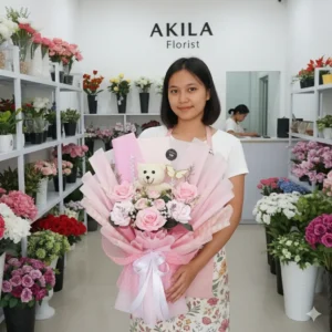 Jual Buket Bunga Mawar Pink Ragazza Akila Florist Purwokerto