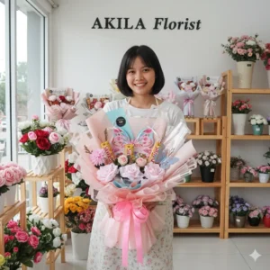 Buket Valentine Perfect Match (SilverQueen Butterfly) Akila Florist Purwokerto
