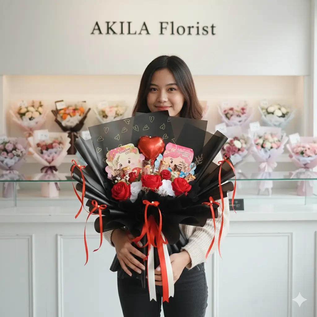 Buket Valentine Mawar Merah Wrapping Hitam Purwokerto Ornamen Silverqueen Cupid Kirim Ke Penerima Langsung