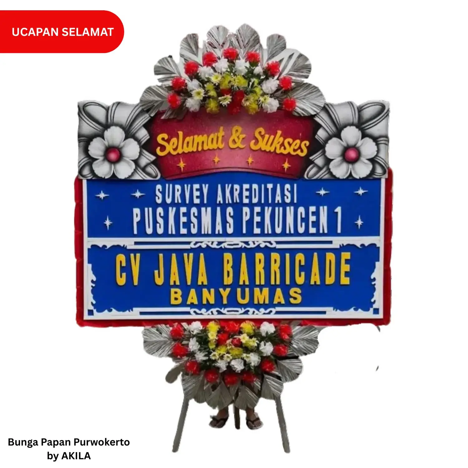 Bunga papan ucapan selamat akreditasi puskesmas prime progression 2 jambul merah biru, pengerjaan cepat dan terpercaya oleh AKILA