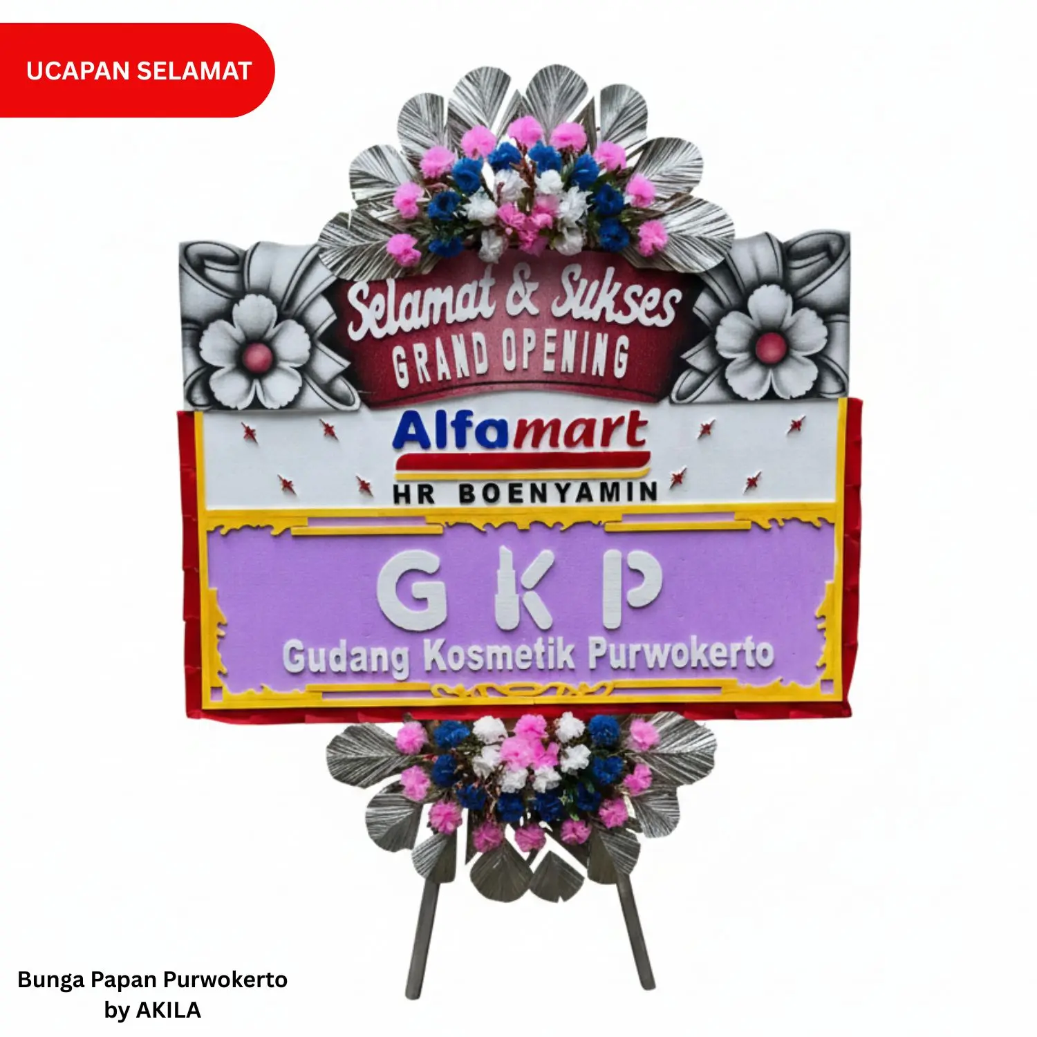 Jual bunga papan grand opening alfamart hr boenyamin prime progression 2 jambul, gratis ongkir Purwokerto kirim area kampus UNSOED