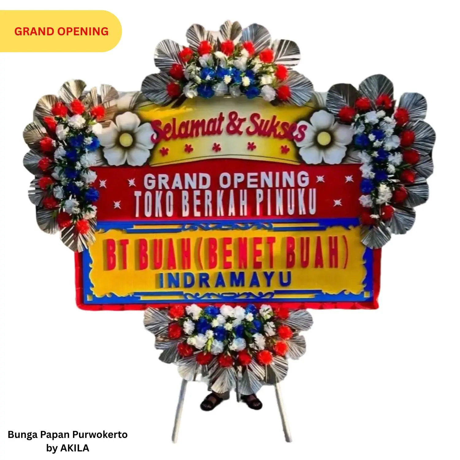 Bunga Papan Bright Fortune 4 jambul orange dari AKILA, bebas ongkir Purwokerto khusus untuk acara pembukaan usaha baru.