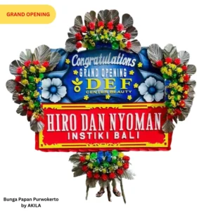 Bunga papan Everlasting Growth 4 jambul biru merah, gratis area ongkir Purwokerto untuk peresmian kantor rekan kerja.