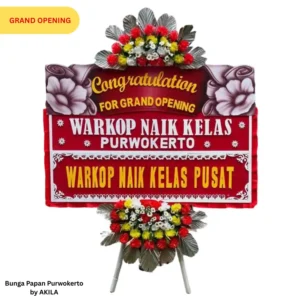 Bunga papan Supreme Glory 2 jambul merah, free ongkir Purwokerto dari AKILA untuk acara pembukaan toko rekan bisnis
