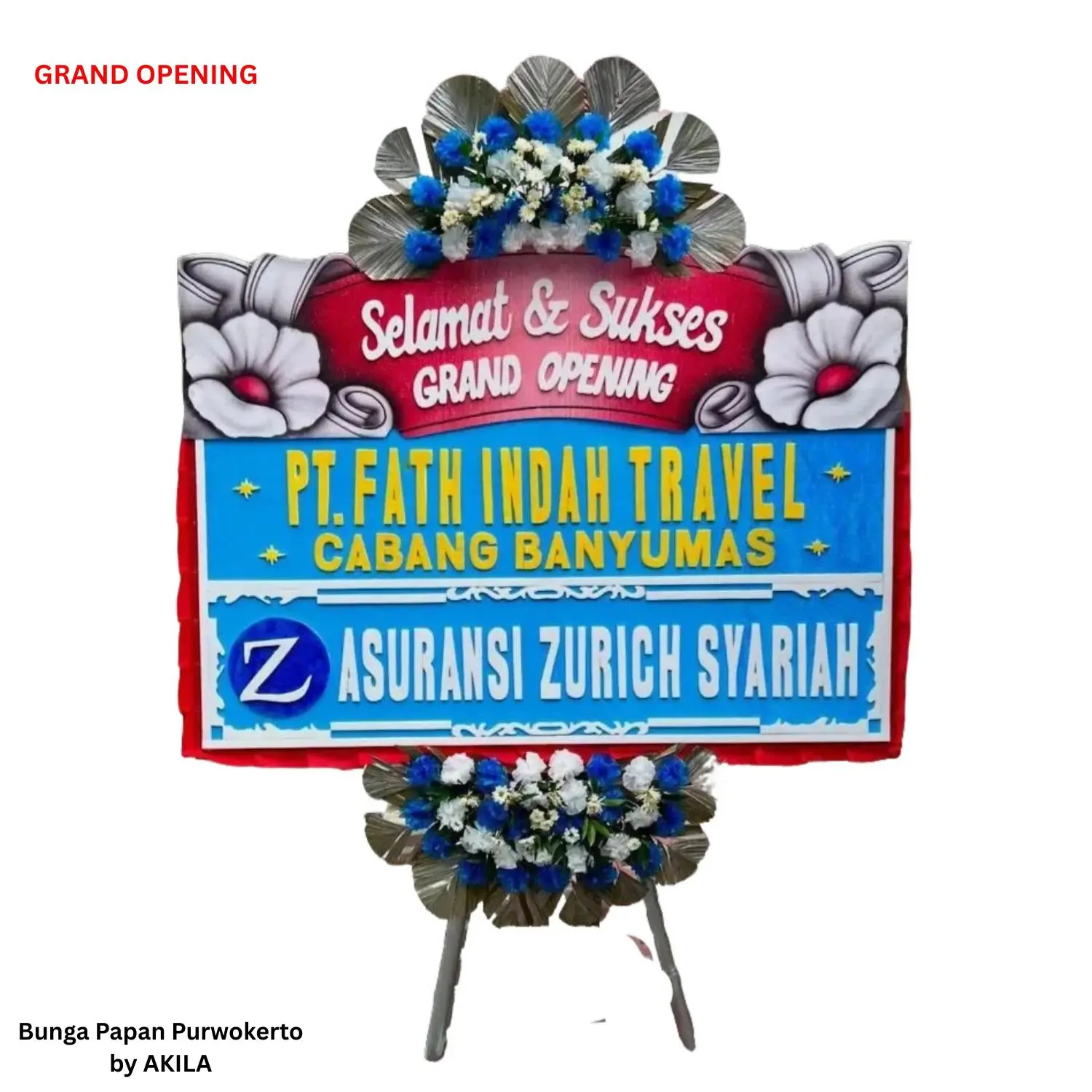 Bunga Papan Grand Opening Purwokerto Infinite Wealth 2 Jambul Merah Biru Untuk Peresmian Kantor