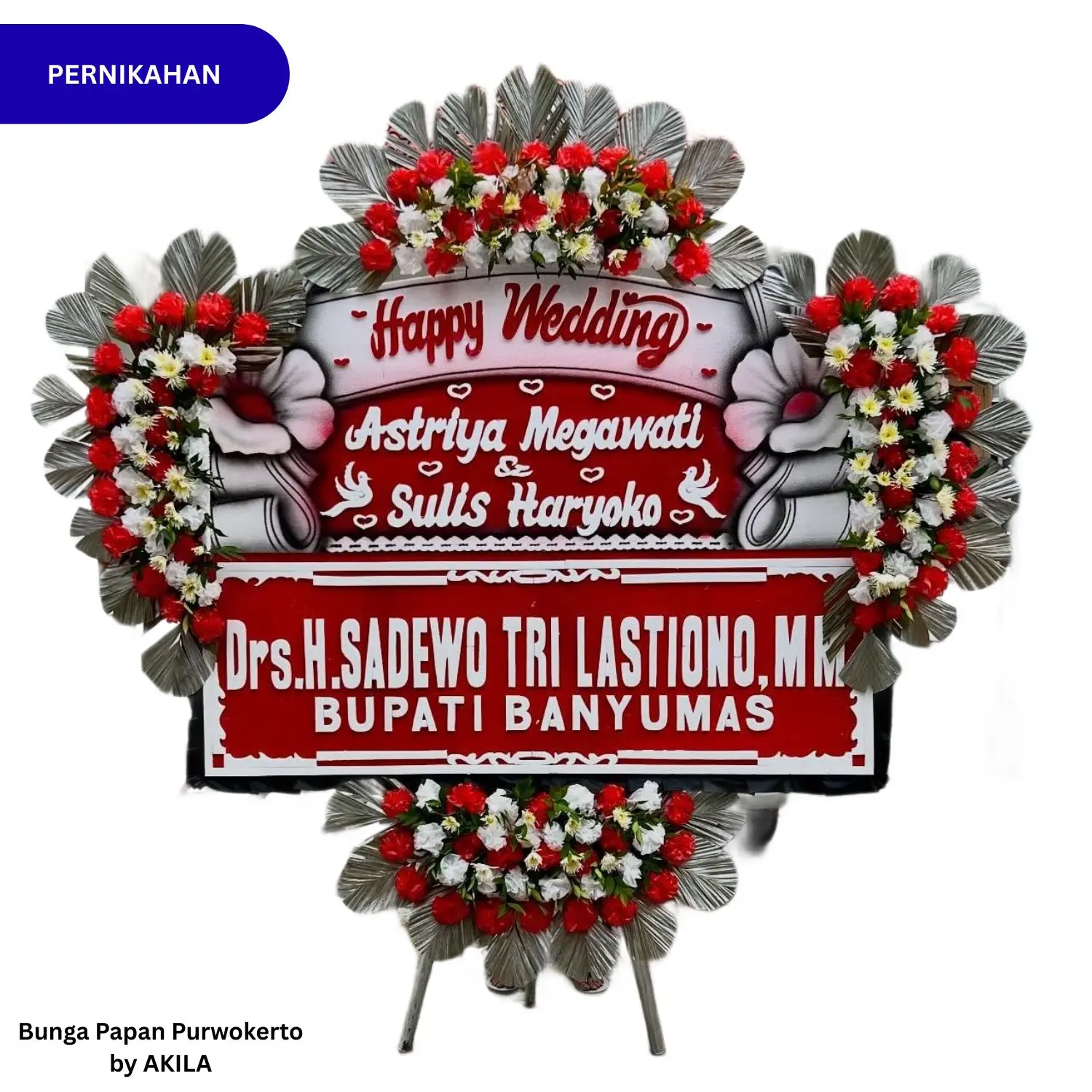 Jual Bunga Papan Pernikahan Elite Romance 4 Jambul Merah Putih Free Ongkir ke rumah resepsi di Purwokerto