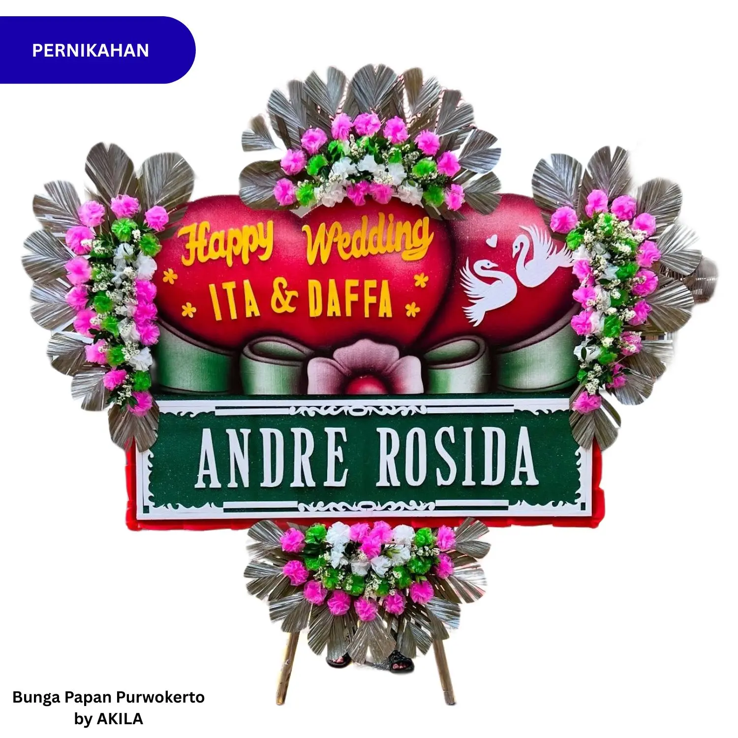 Bunga Papan Pernikahan Desain Love Gilded Grace Warna Merah Kuning 4 Jambul Free ongkir kirim ke rumah resepsi Pernikahan di Purwokerto