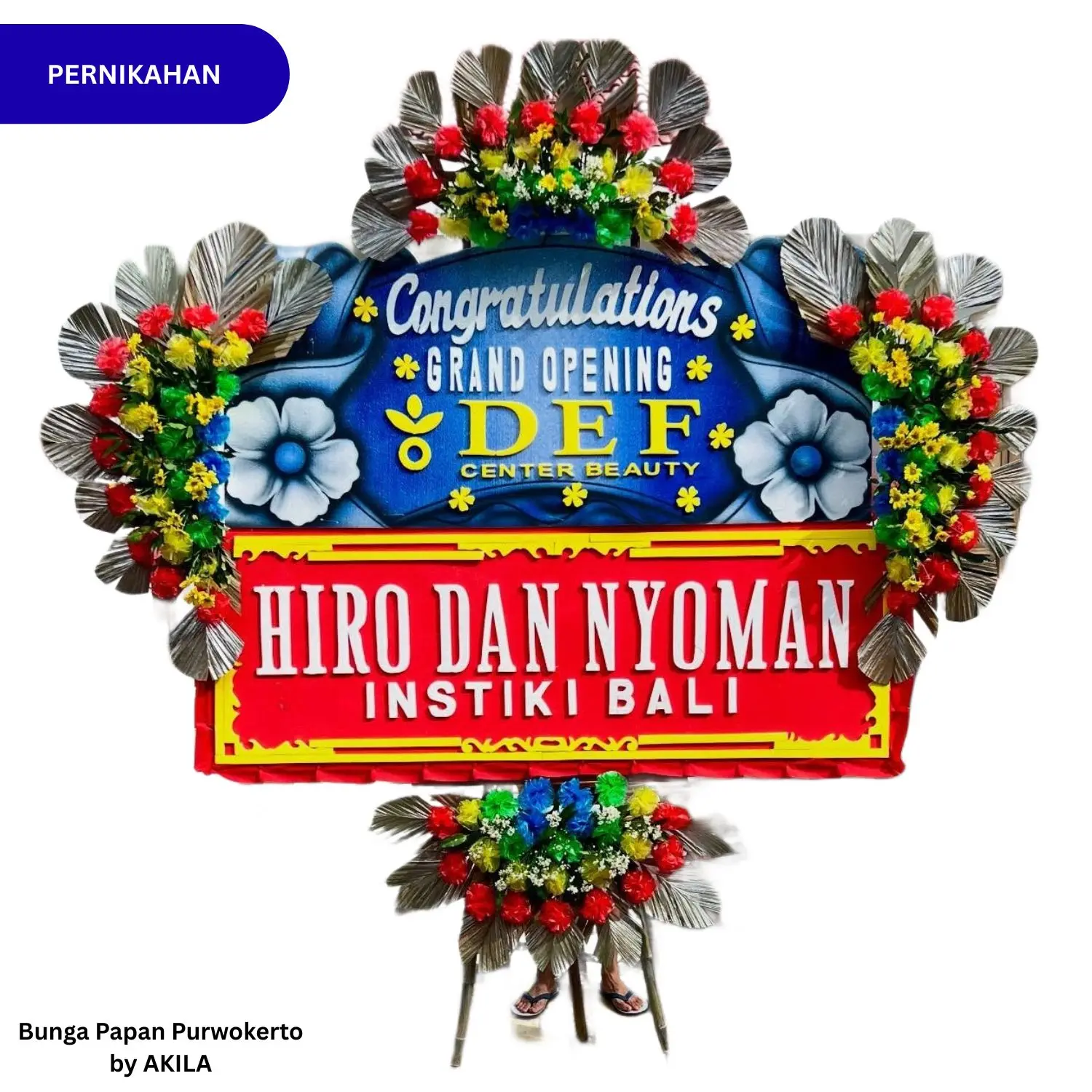 Bunga Papan Pernikahan Heavenly Blessing Warna Biru Merah Maroon 4 Jambul Kirim ke acara wedding di Java Heritage Hotel