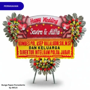 Kirim Bunga Papan Pernikahan Infinite Romance 3 Jambul Merah Kuning ke acara Wedding di Luminor Hotel Purwokerto