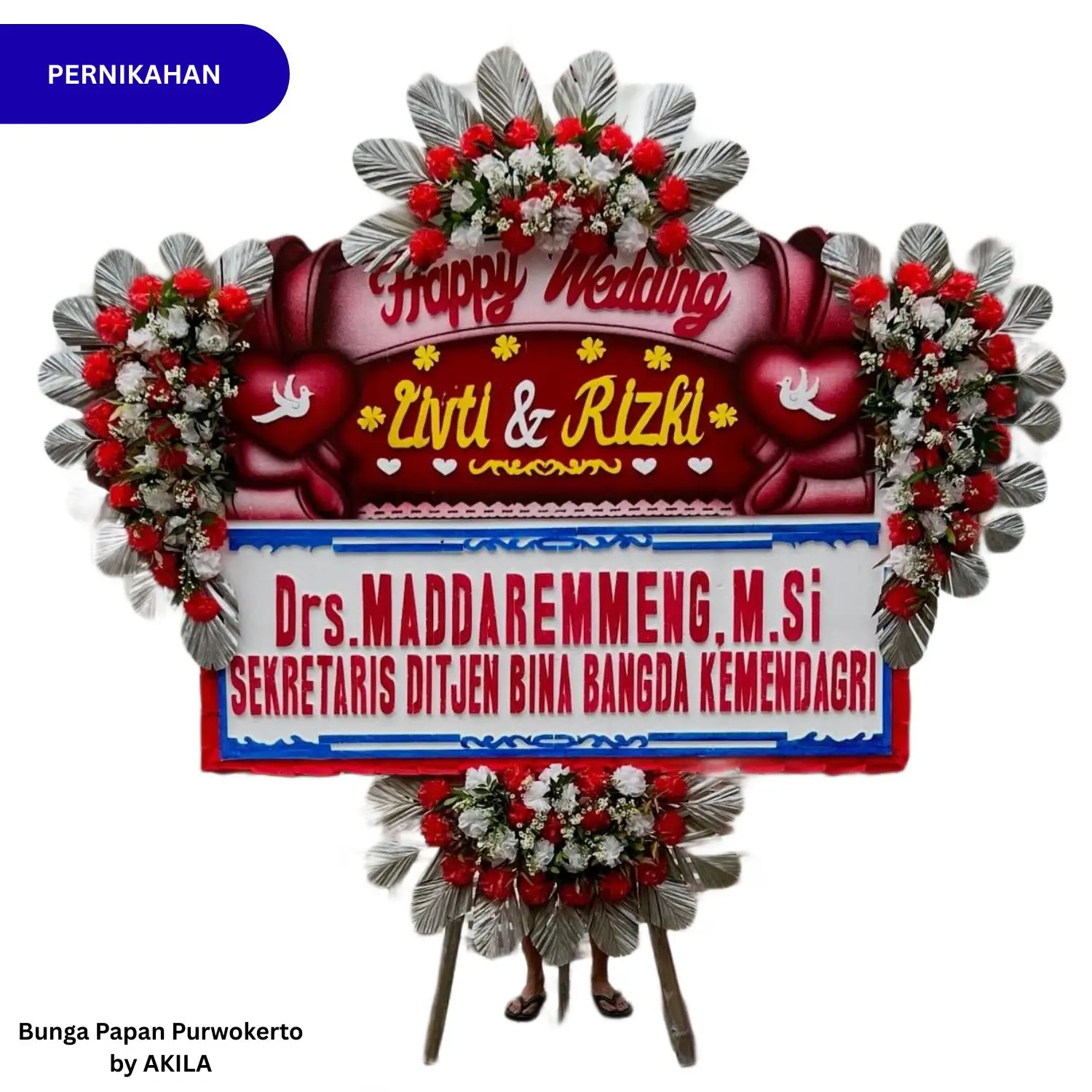 Pesan Bunga Papan Pernikahan Joyful Milestone Kuning Merah 4 Jambul untuk acara Wedding di Hotel di Purwokerto