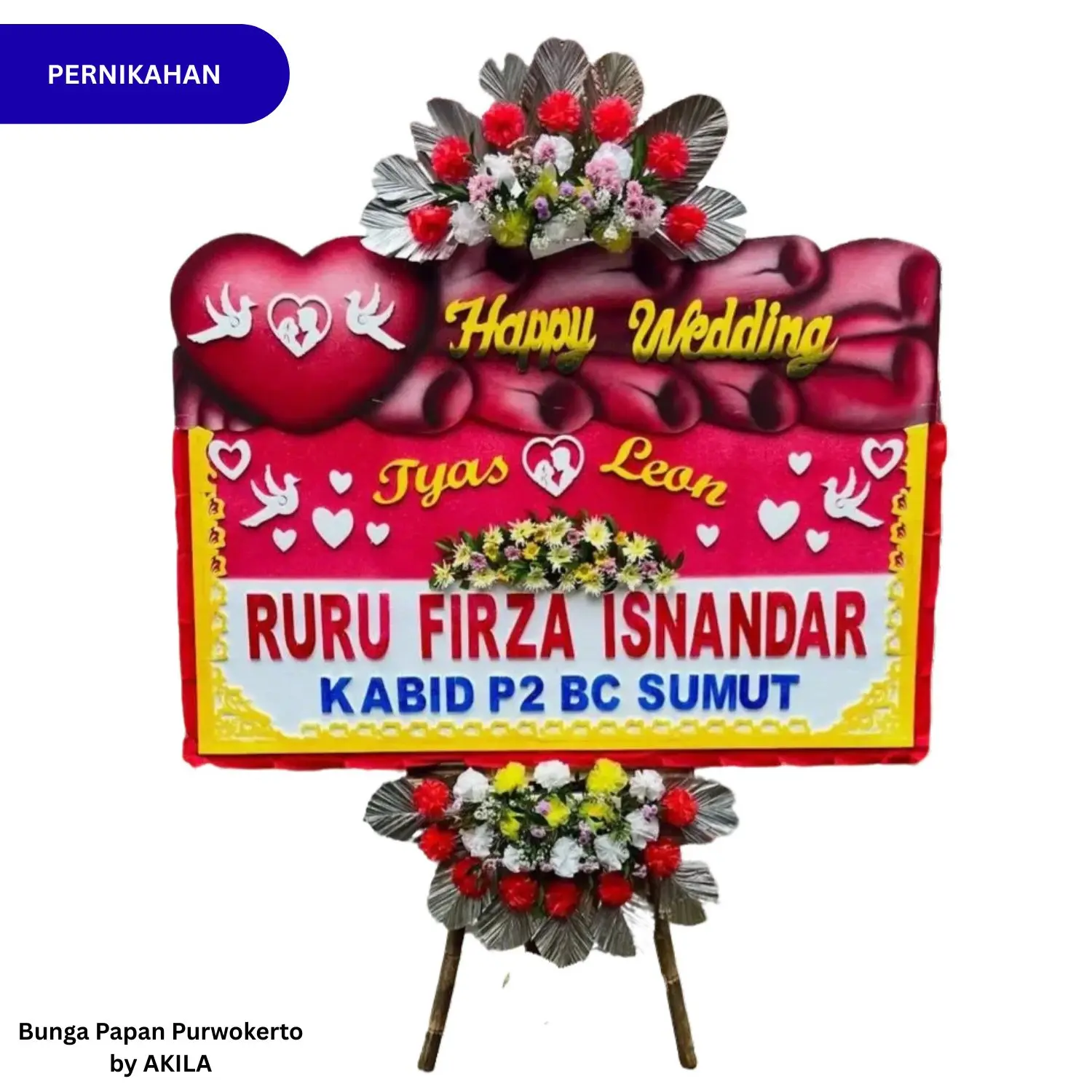 Jual Bunga Papan Pernikahan Majestic Marriage Love Desain 2 Jambul Merah bisa Kirim ke Rumah Resepsi Area Purwokerto