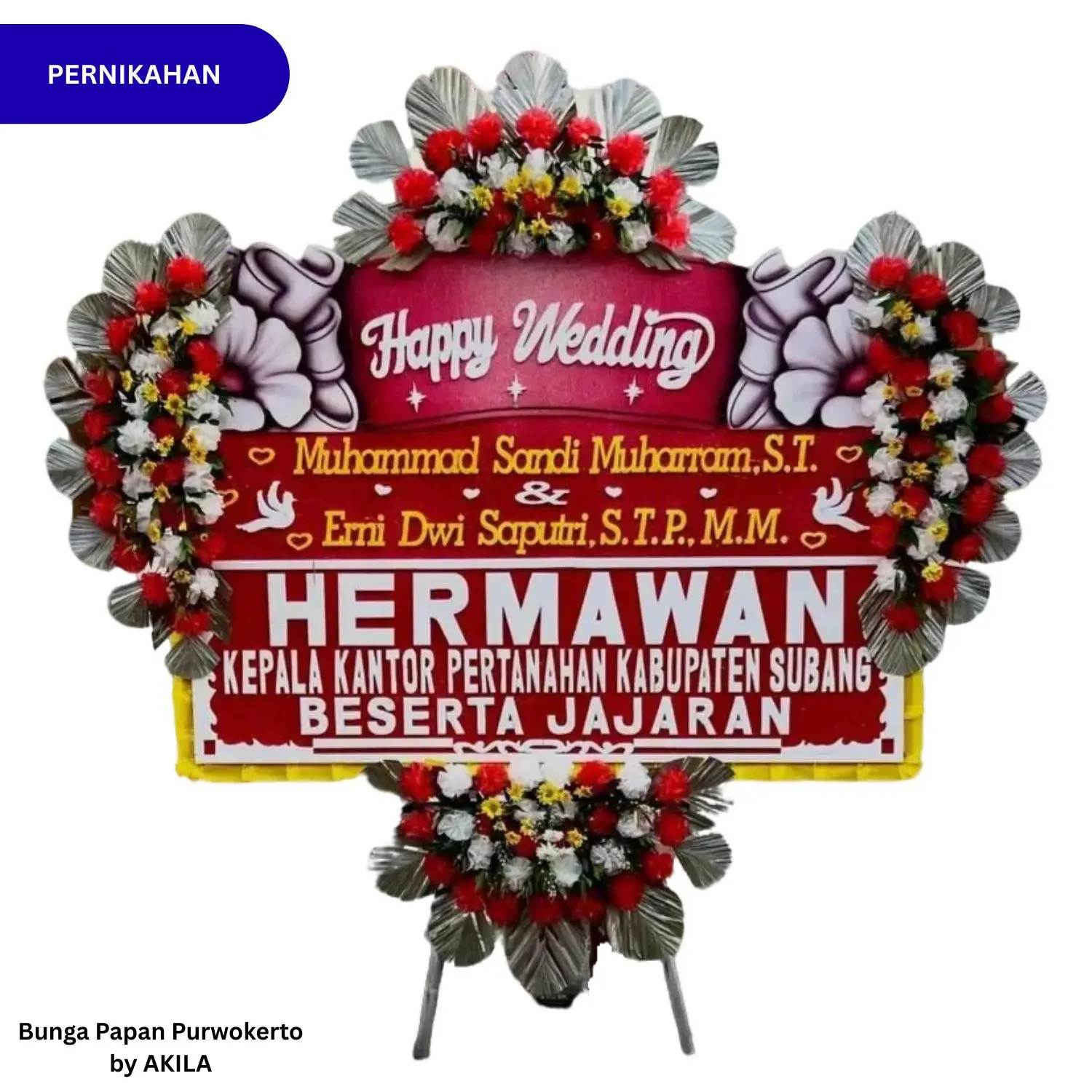 Bunga Papan Pernikahan 4 Jambul Merah Noble Nuptial kirim ke hotel resepsi di purwokerto