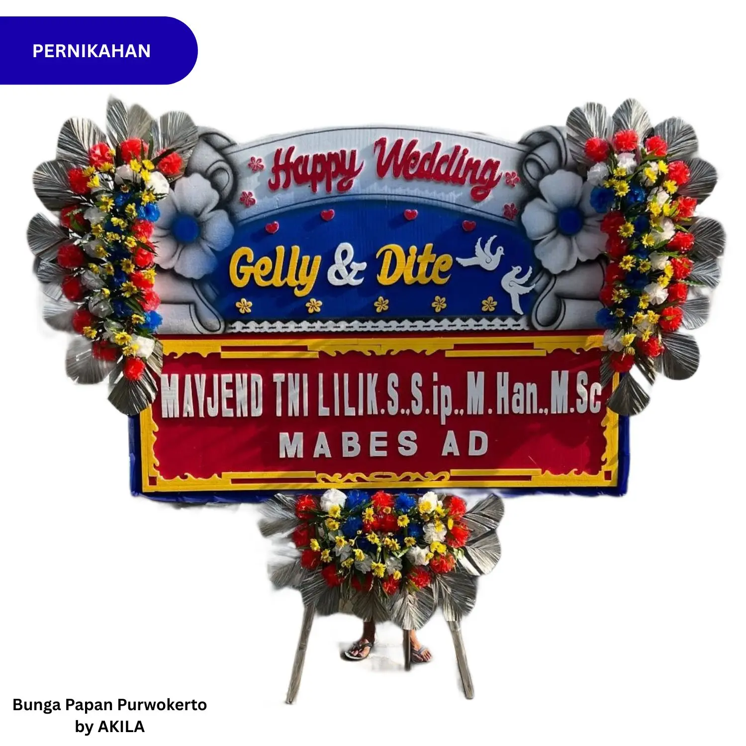 Bunga Papan Pernikahan 3 Jambul Merah Kuning Pure Covenant kirim ke acara wedding di Gedung Soetedja