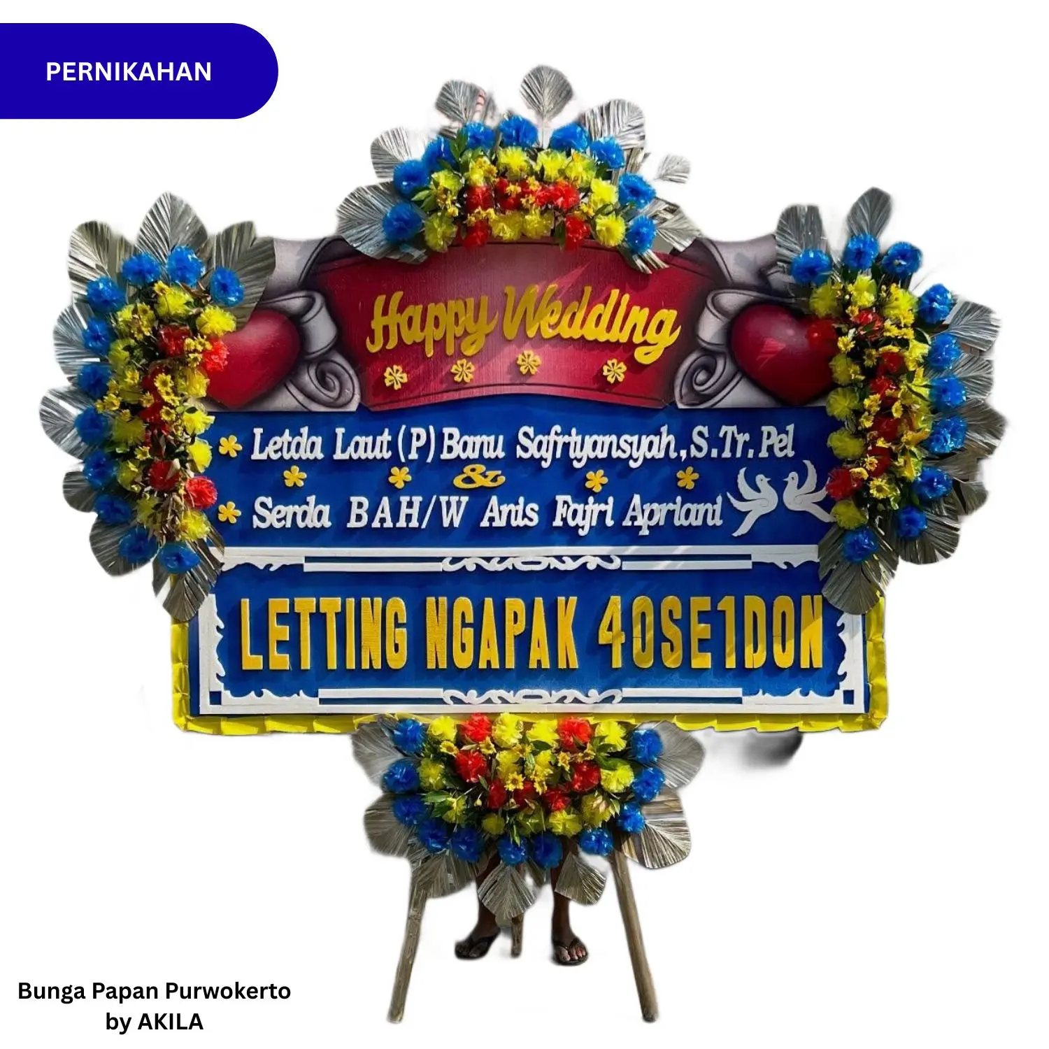 Bunga Papan Pernikahan Radiant Future 4 Jambul Warna Biru Love desain 2jam jadi gratis ongkir Purwokerto