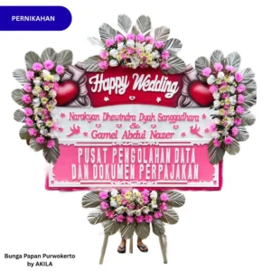 Bunga Papan Pernikahan Radiant Future 4 Jambul Warna Pink 2 Free Ongkir kirim ke hotel Purwokerto
