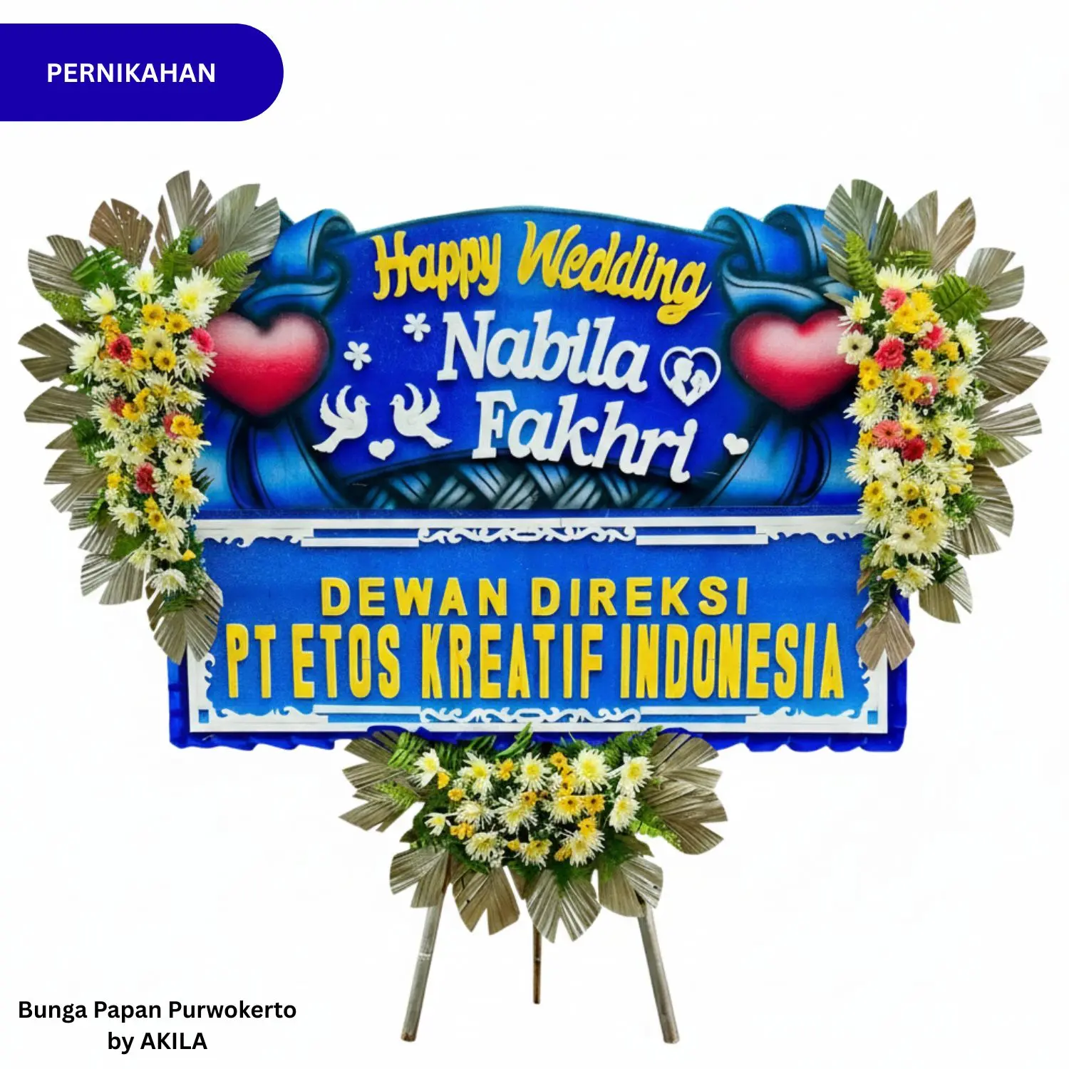 Kirim Bunga Papan Pernikahan Soulmate Spirit Biru 3 Jambul Bunga Segar ke acara wedding di Hotel Purwokerto