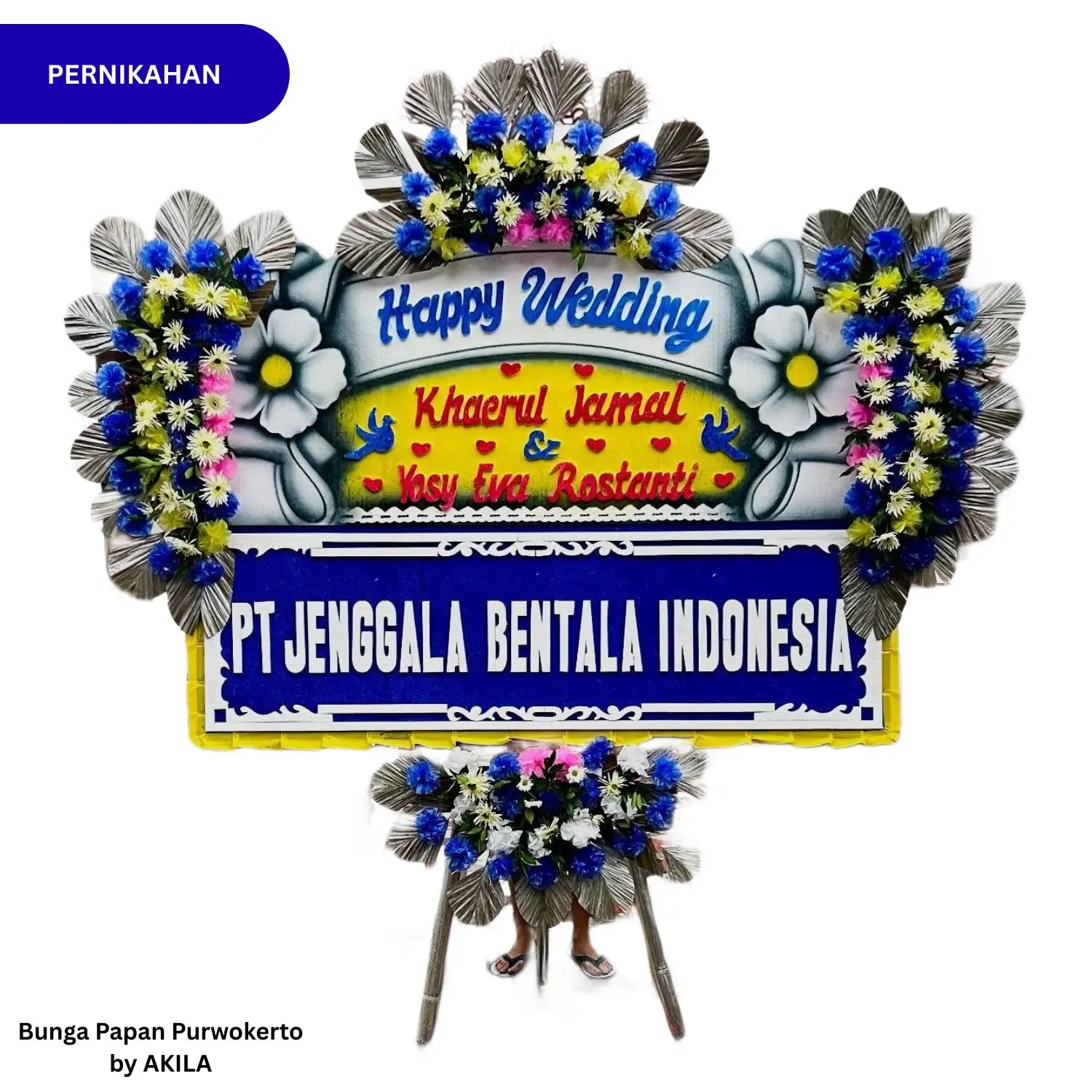 Pesan Bunga Papan Pernikahan Velvet Romance 4 Jambul Biru bisa kirim ke hotel dan gedung acara resepsi pernikahan di Purwokerto