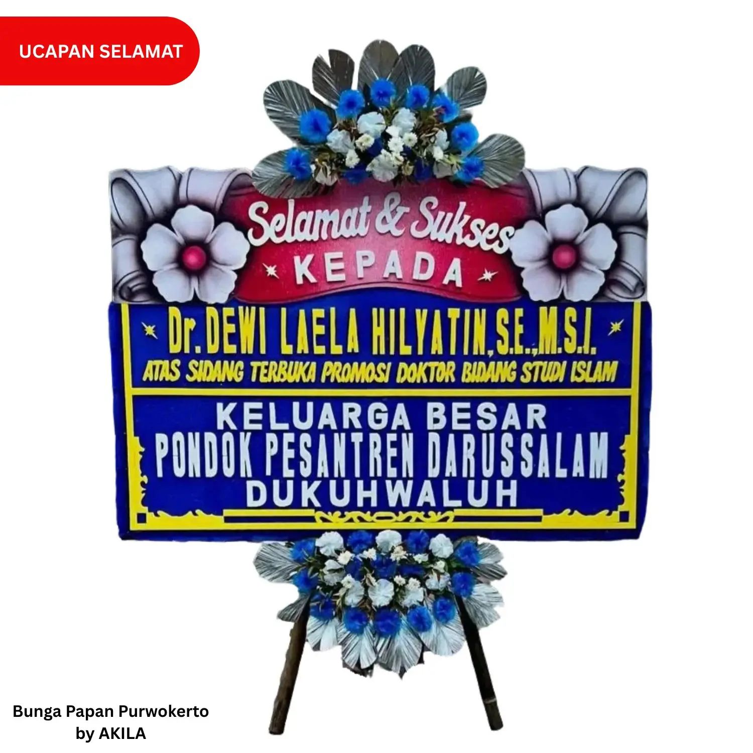 Bunga papan ucapan selamat sidang terbuka Universitas Muhammadiyah Purwokerto elite appreciation 2 jambul biru merah, bebas ongkir Purwokerto kirim di hari yang sama