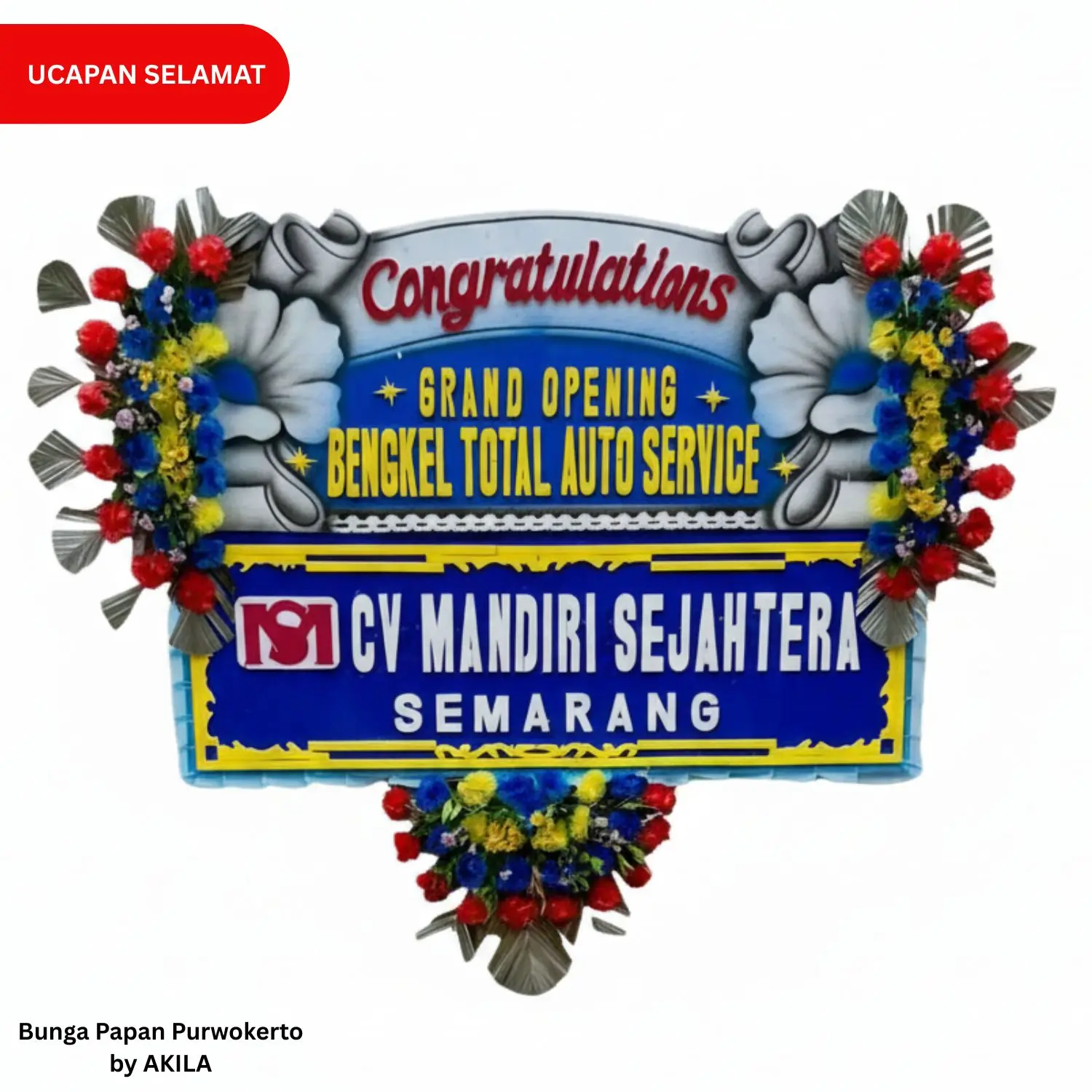 Bunga papan ucapan selamat untuk acara grand opening noble trust 3 jambul biru Purwokerto
