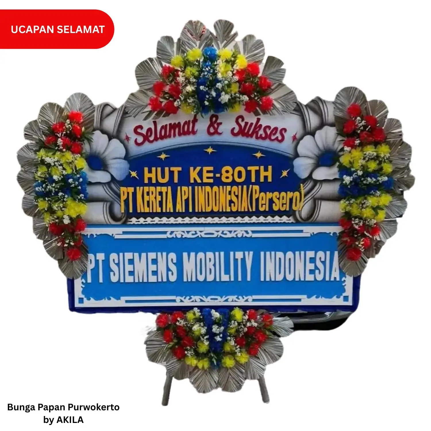 Bunga papan ucapan selamat ultah pt kai Purwokerto legacy celebration 4 jambul biru free pengirian wilayah Purwokerto