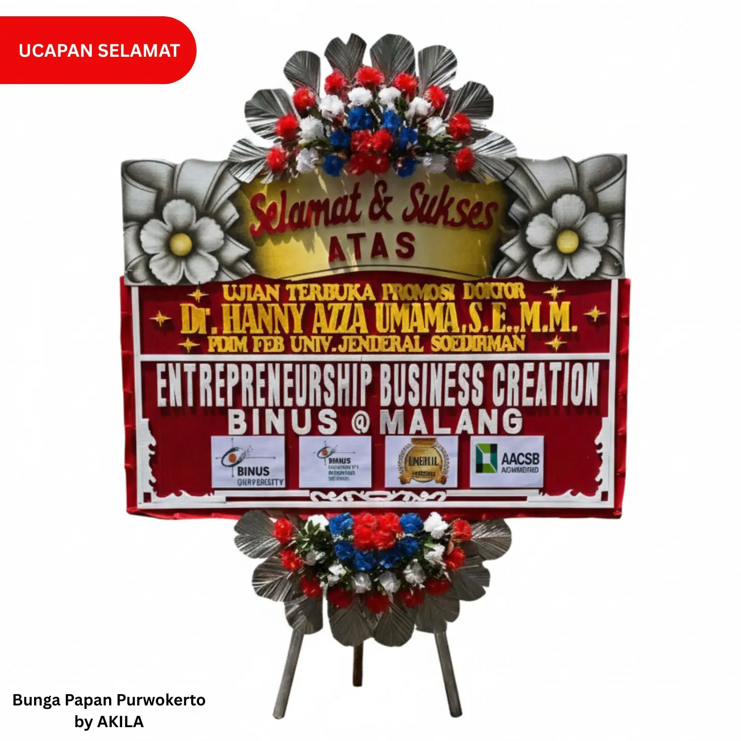 Bunga papan ucapan selamat sidang terbuka doktoral UNSOED prime progression 2 jambul merah biru gratis ongkir ke UNSOED