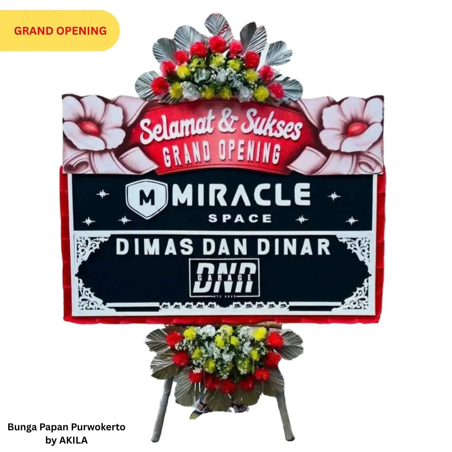 Jual bunga papan Noble Achievement merah hitam 2 jambul kustom desain, pengerjaan cepat untuk pembukaan usaha baru