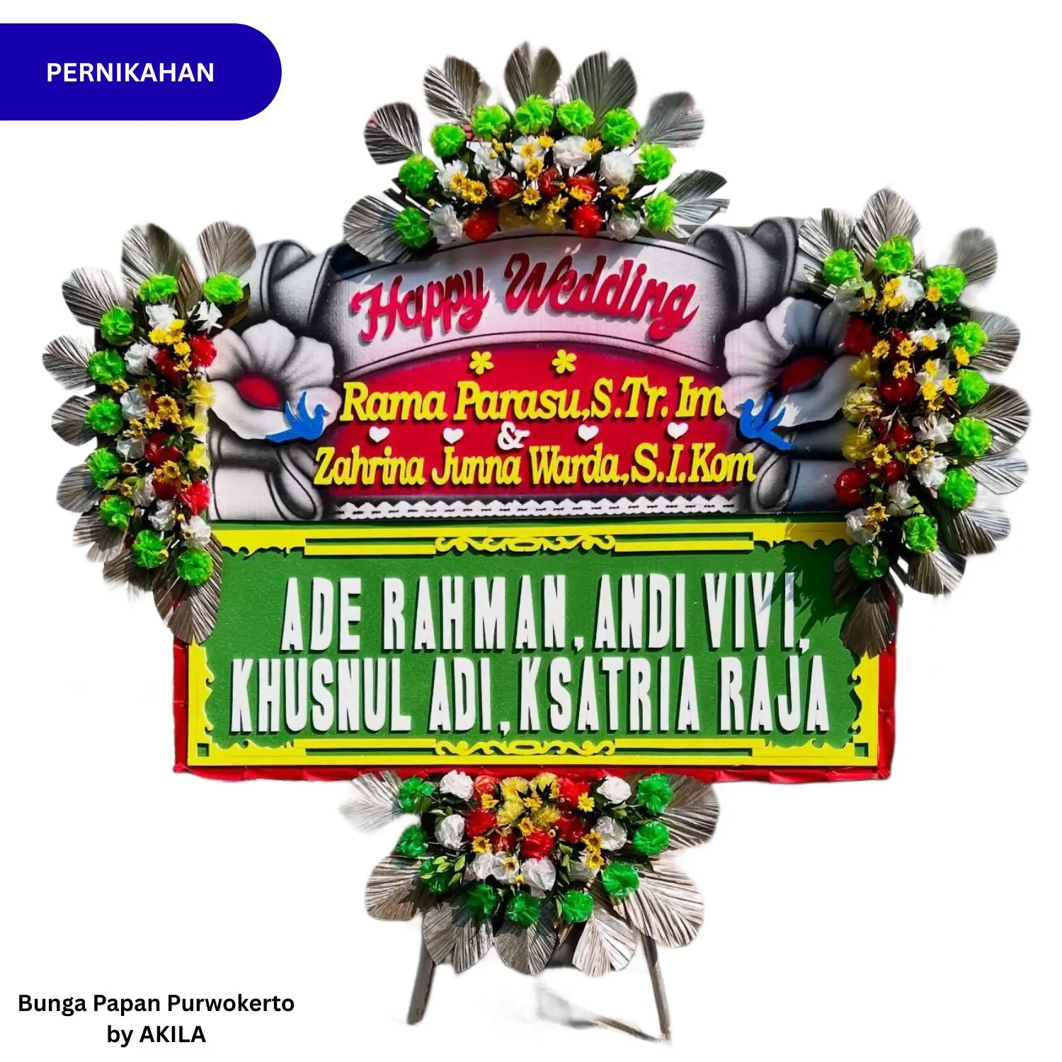 Bunga Papan Pernikahan Elite Romance 4 Jambul Merah Ungu kirim ke tempat resepsi purwokerto