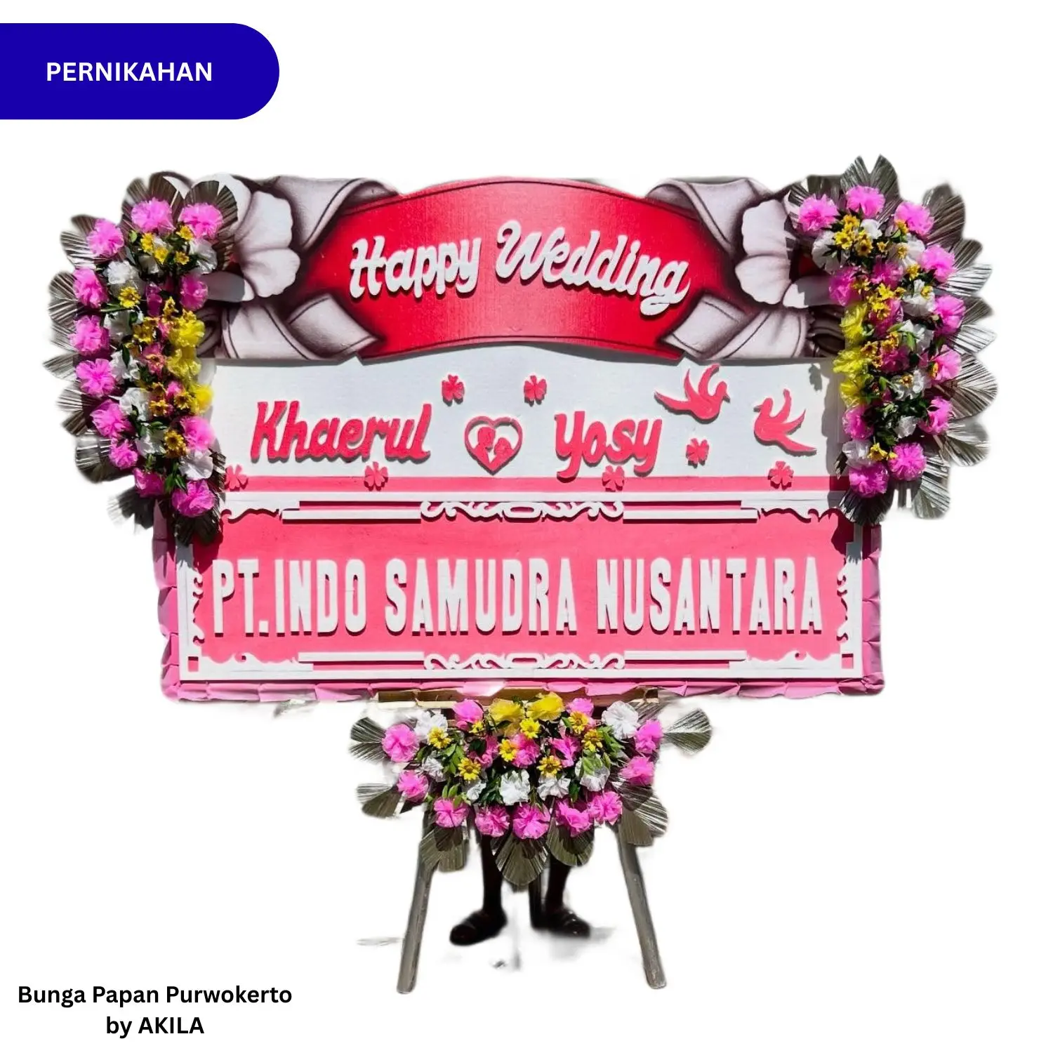 Bunga Papan Pernikahan Everlasting Vow 3 Jambul Warna Pink kirim acara pernikahan rumah purwokerto