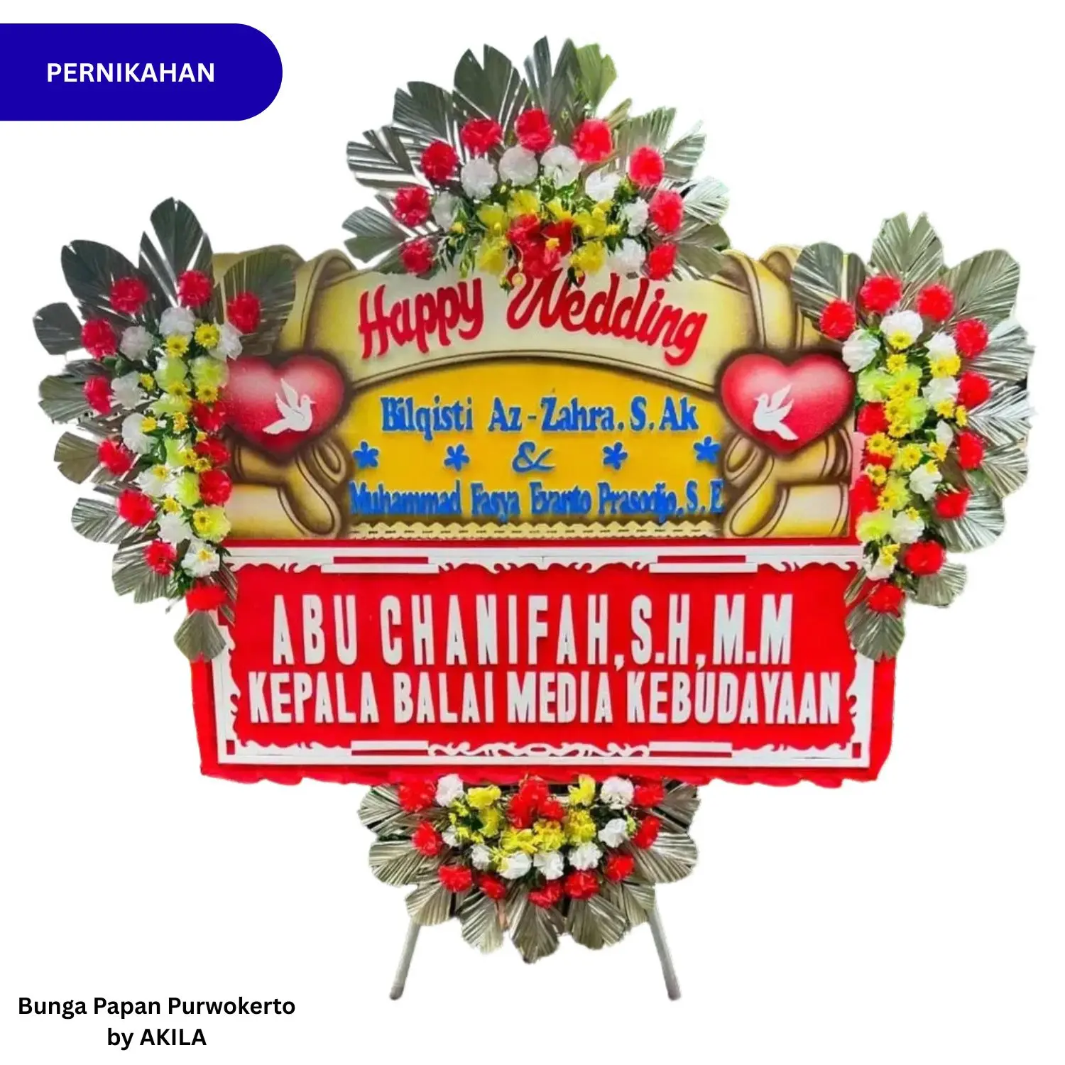 Kirim Bunga Papan Pernikahan Joyful Milestone Desain Love 4 Jambul Merah Maroon Free Ongkir Ke Hotel di Purwokerto