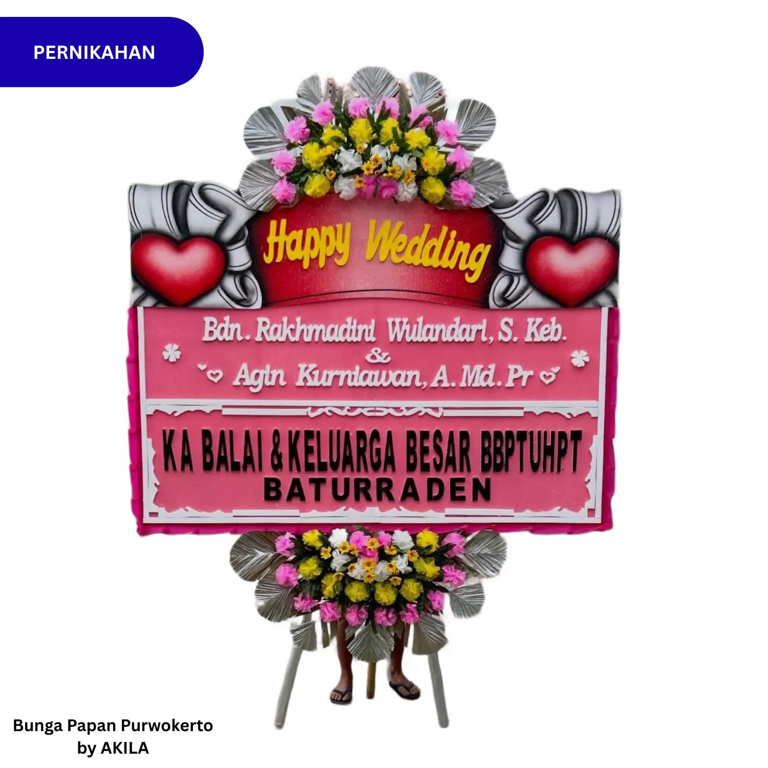 Bunga Papan Pernikahan Love Desain Prestige Union Pink 2 Jambul Kirim Ke Rumah Resepsi Pernikahan