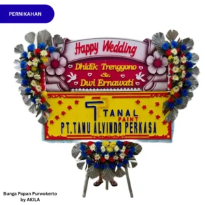 Bunga Papan Pernikahan Purwokerto Pure Covenant 3 Jambul Biru Merah Free ongkir ke acara wedding di Gedung Soetedja